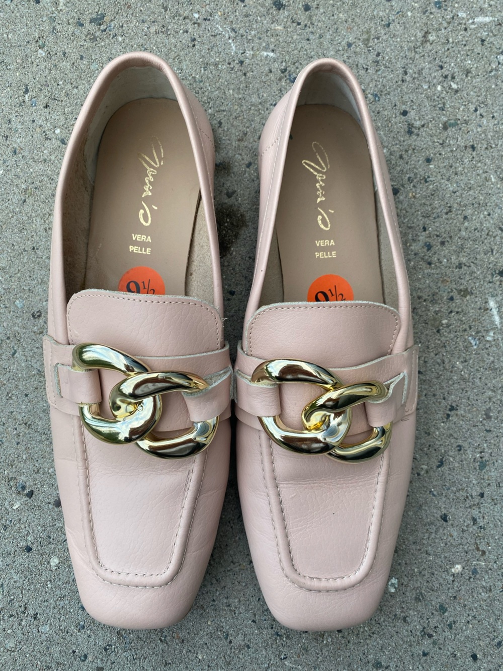 Vera Pelle Blush Pink Leather Chain-Link Loafers